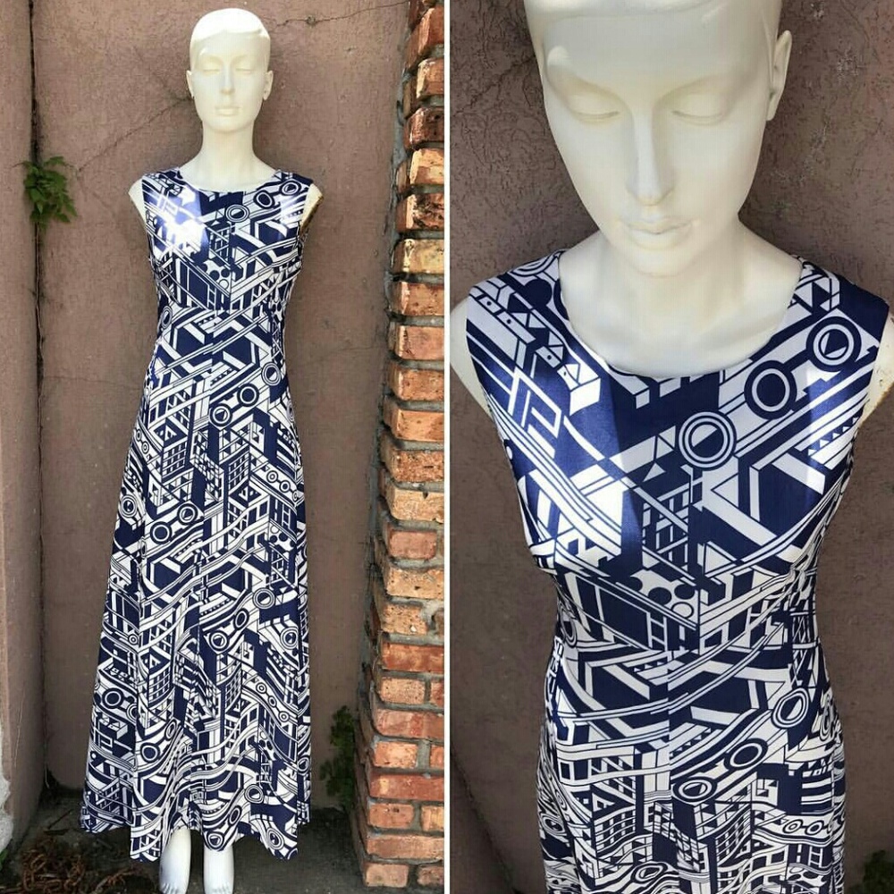 Vintage art deco blue maxi dress